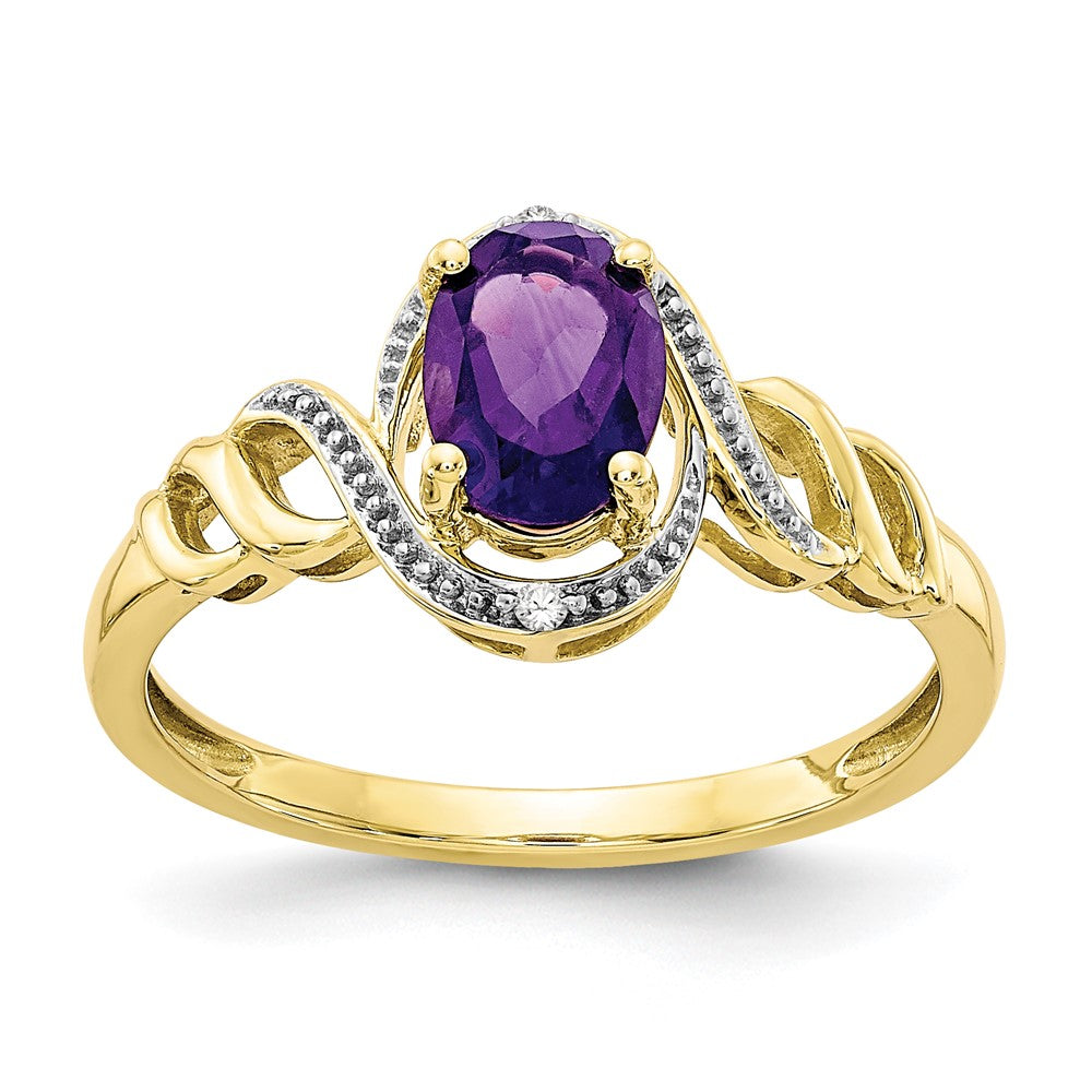 Ring aus 10K Gelbgold mit Amethyst und natürlichem Diamant