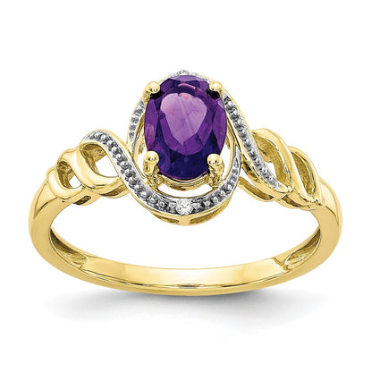 Ring aus 10K Gelbgold mit Amethyst und natürlichem Diamant