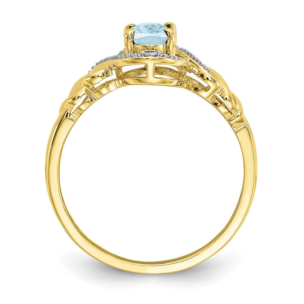 10K Gelbgold Ring mit Aquamarin und echten Diamanten