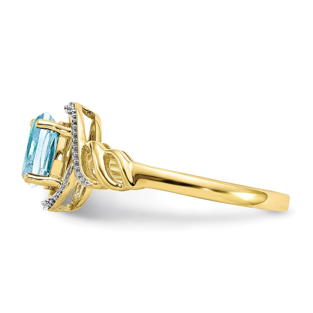 10K Gelbgold Ring mit Aquamarin und echten Diamanten