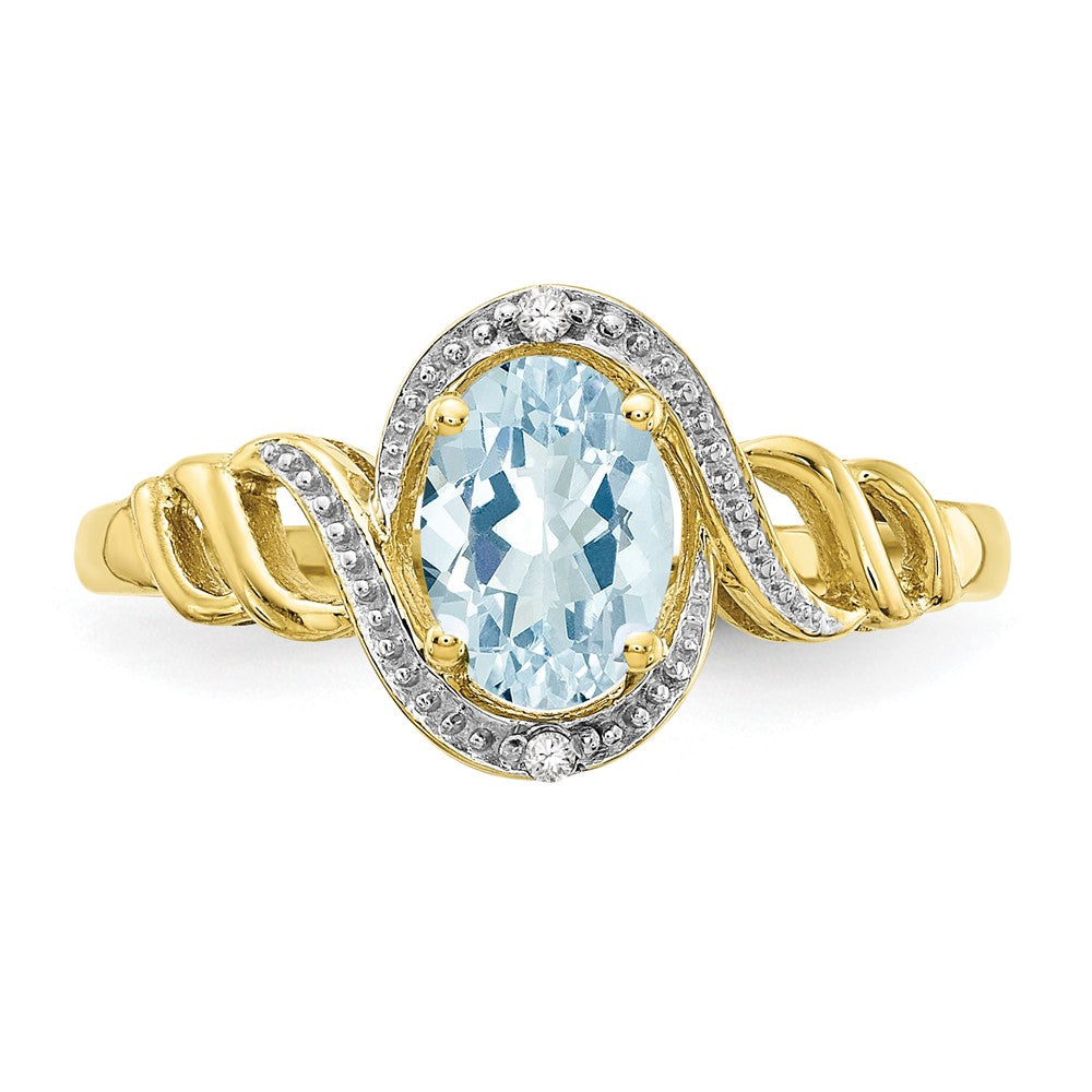 10K Gelbgold Ring mit Aquamarin und echten Diamanten