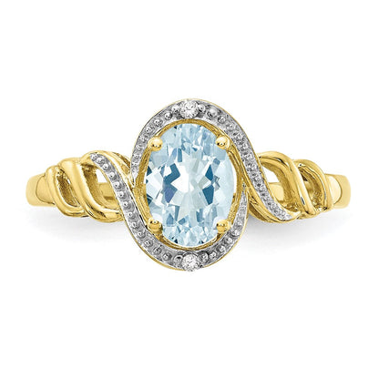 10K Gelbgold Ring mit Aquamarin und echten Diamanten