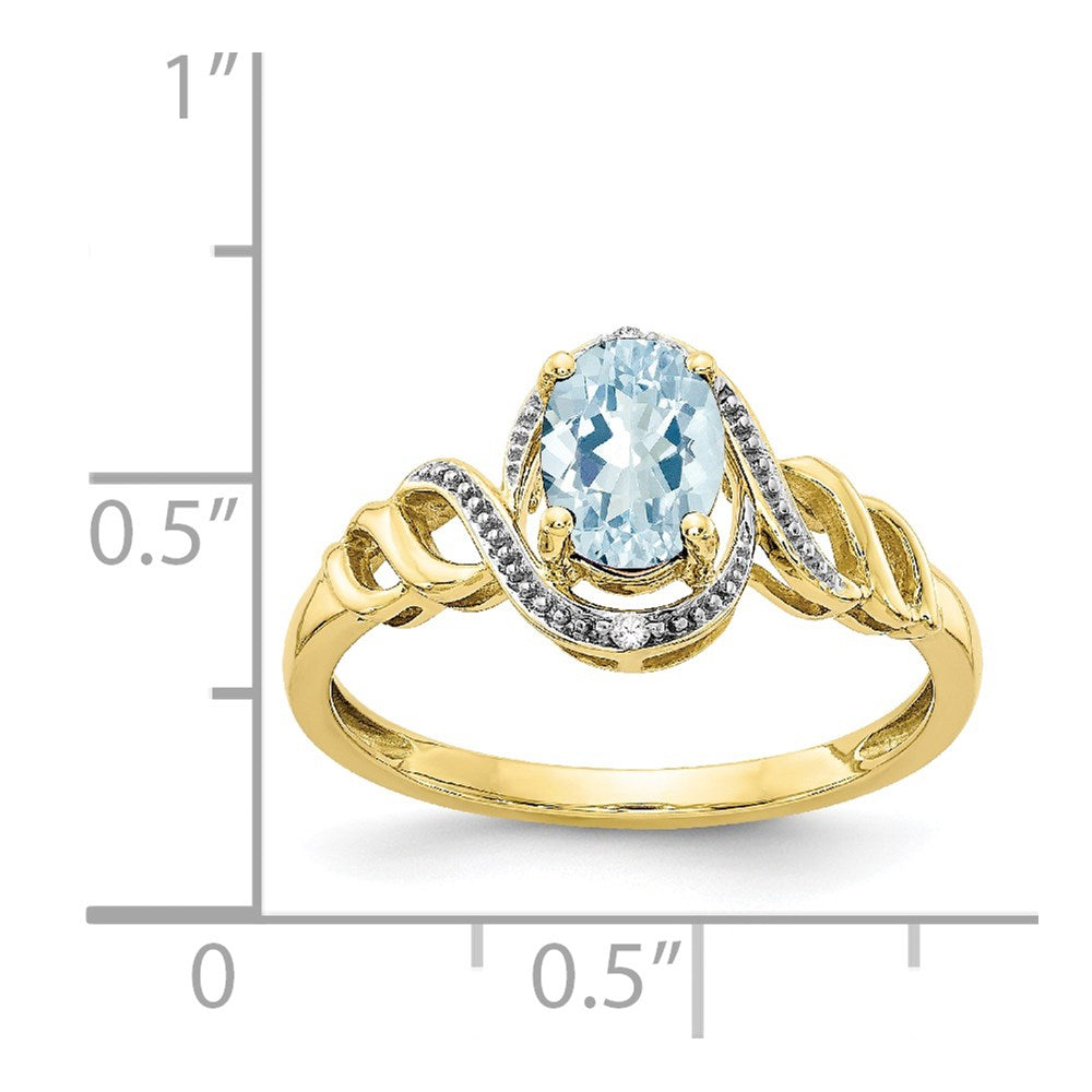 10K Gelbgold Ring mit Aquamarin und echten Diamanten