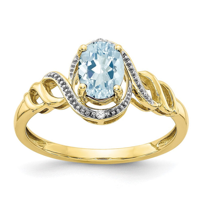 10K Gelbgold Ring mit Aquamarin und echten Diamanten