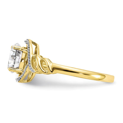 10-Karat-Gelbgold-Ring mit weißem Topas und echten Diamanten