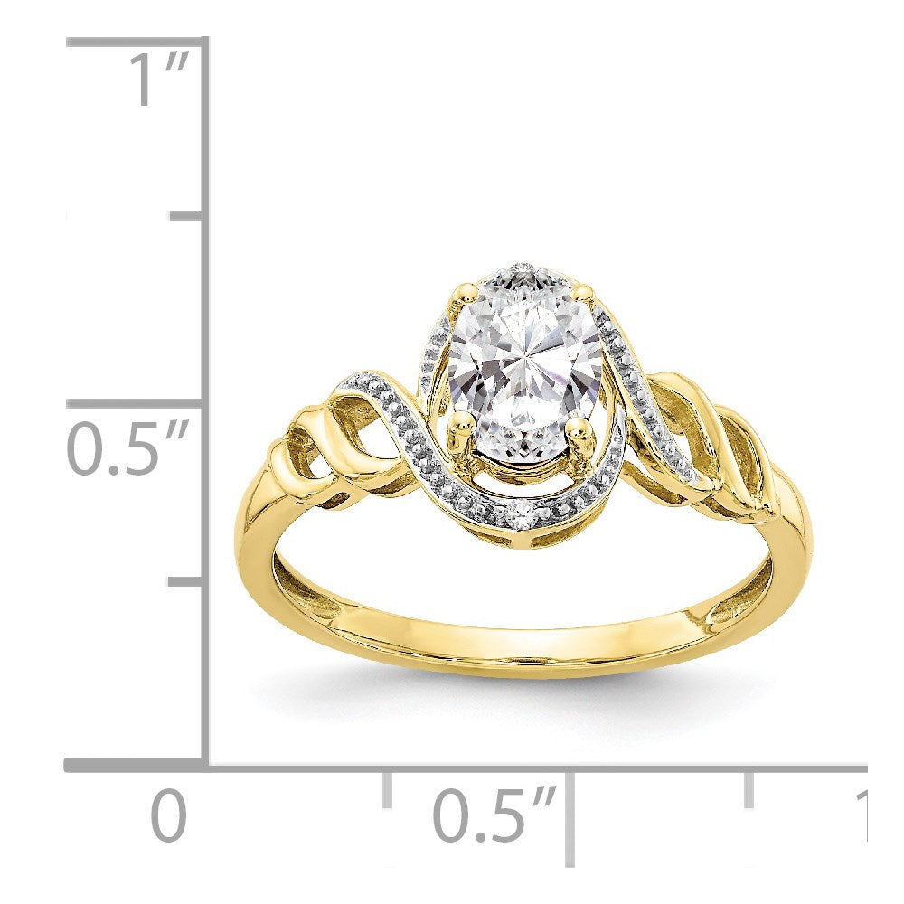 10-Karat-Gelbgold-Ring mit weißem Topas und echten Diamanten