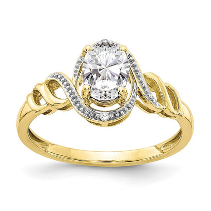10-Karat-Gelbgold-Ring mit weißem Topas und echten Diamanten