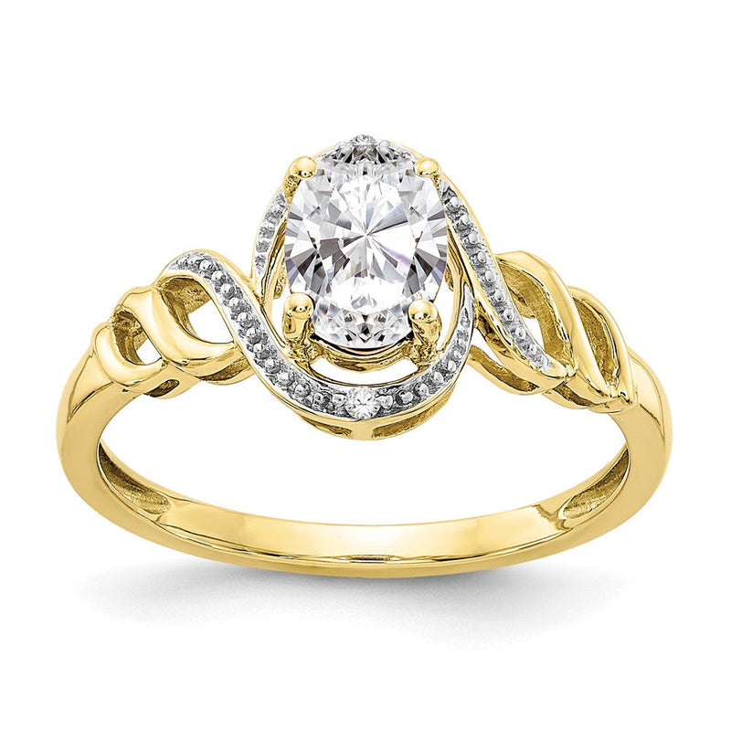 10K Gelbgold Ring mit weißem Topas und Diamanten
