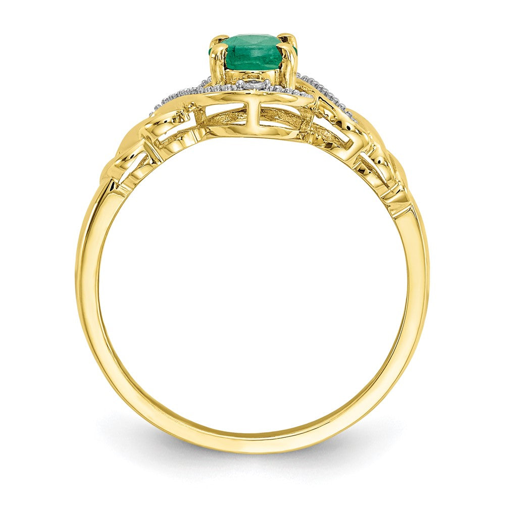 10K Gelbgold Ring mit Smaragd und echten Diamanten