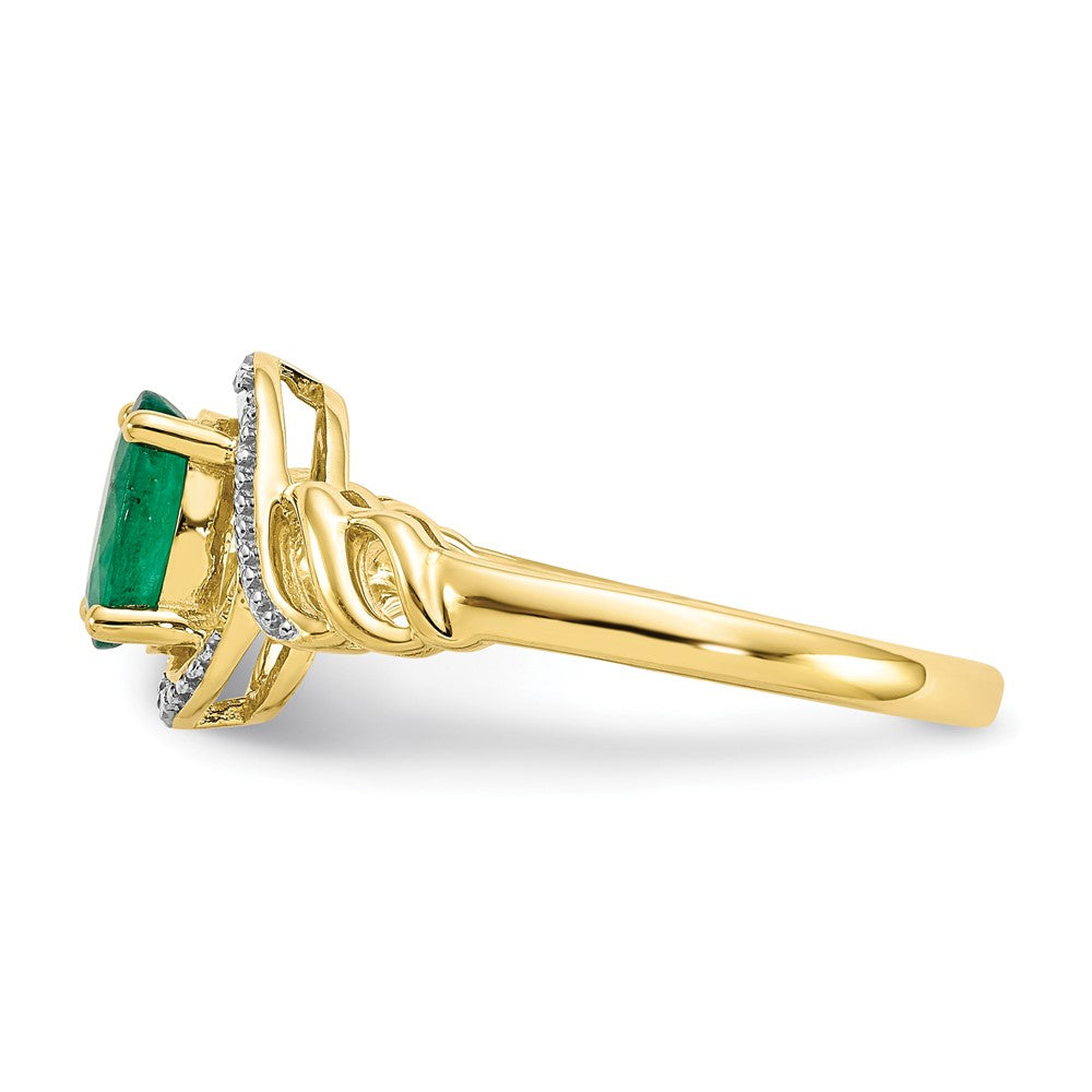 10K Gelbgold Ring mit Smaragd und echten Diamanten