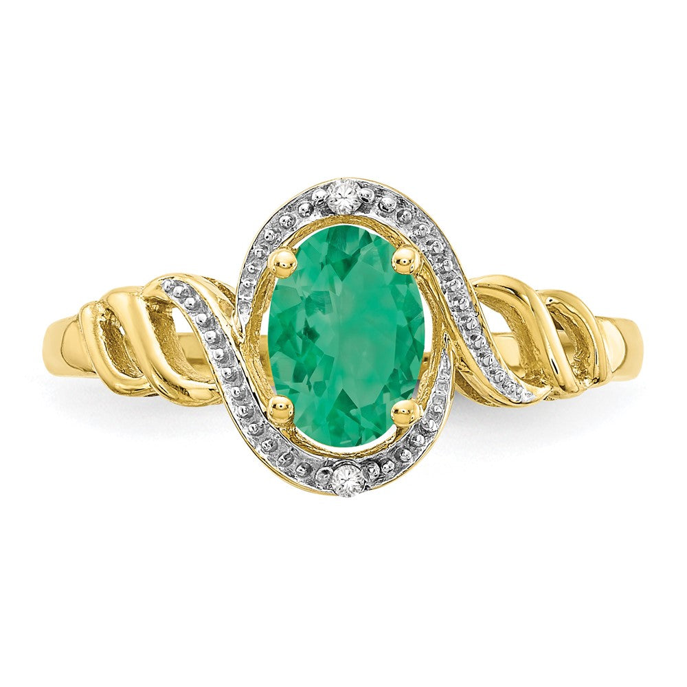 10K Gelbgold Ring mit Smaragd und echten Diamanten