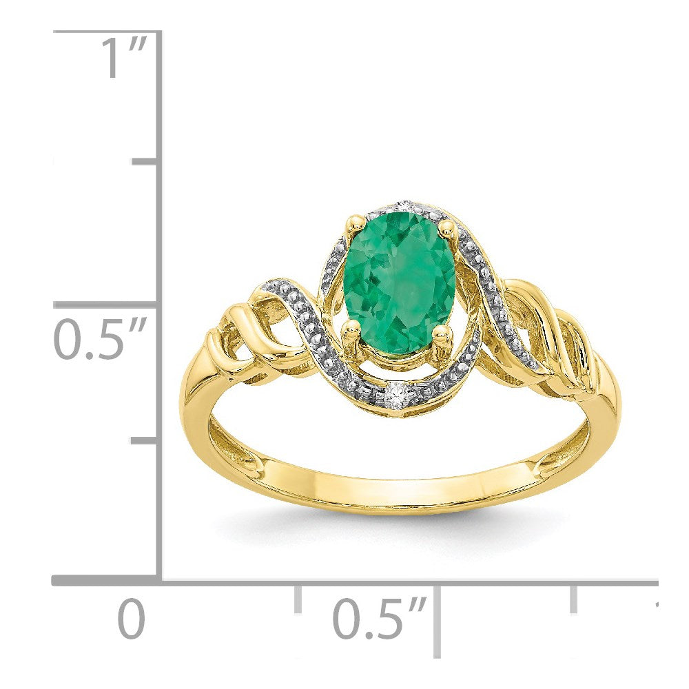 10K Gelbgold Ring mit Smaragd und echten Diamanten