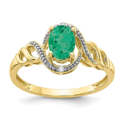 10K Gelbgold Ring mit Smaragd und echten Diamanten