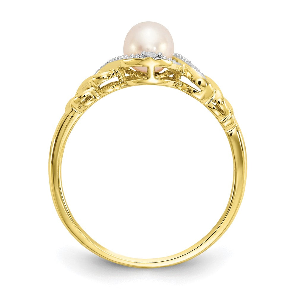 10K Gelbgold Ring mit FW-Zuchtperle und echtem Diamant