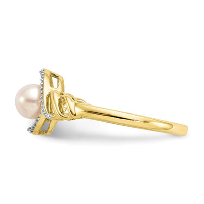 10K Gelbgold Ring mit FW-Zuchtperle und echtem Diamant
