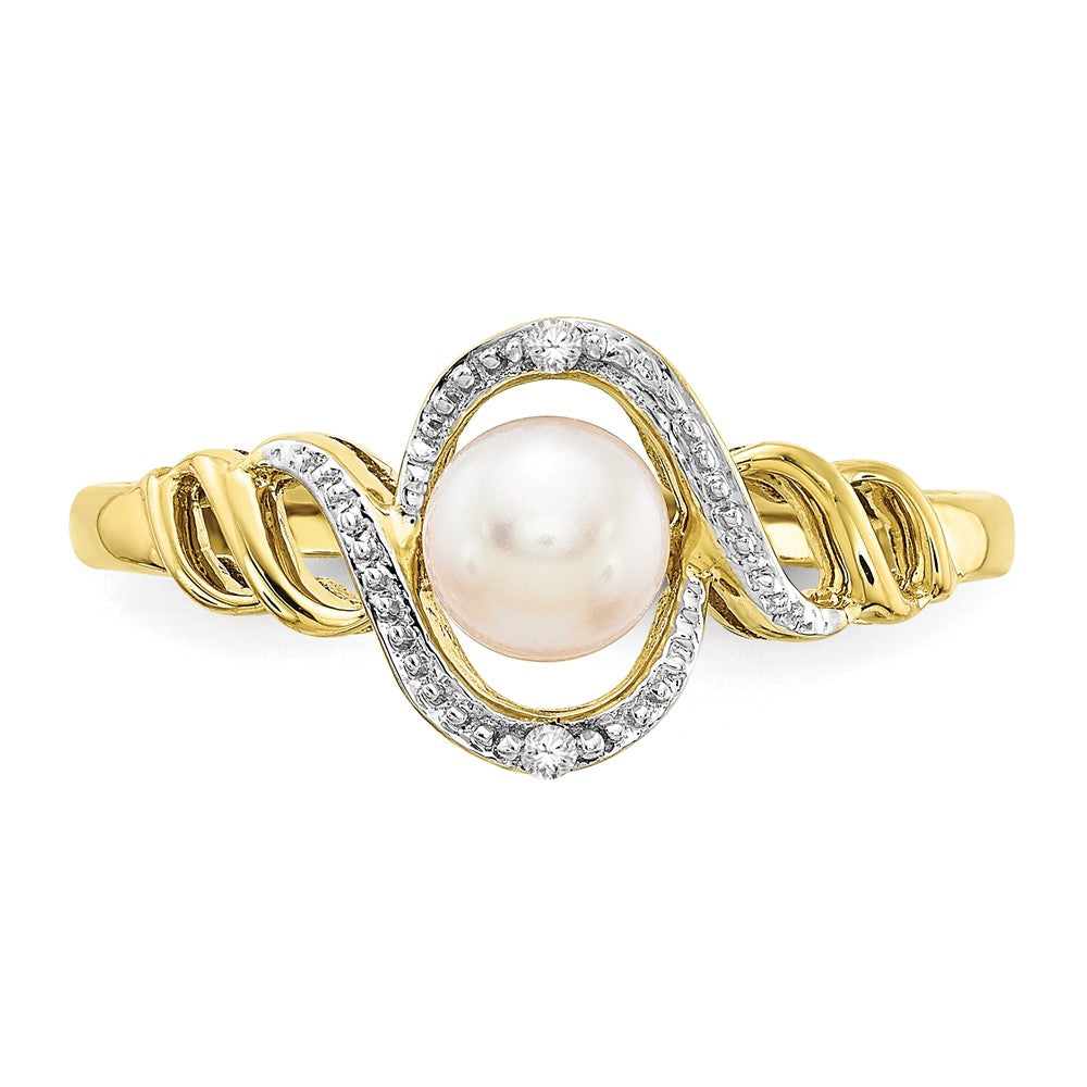 10K Gelbgold Ring mit FW-Zuchtperle und echtem Diamant
