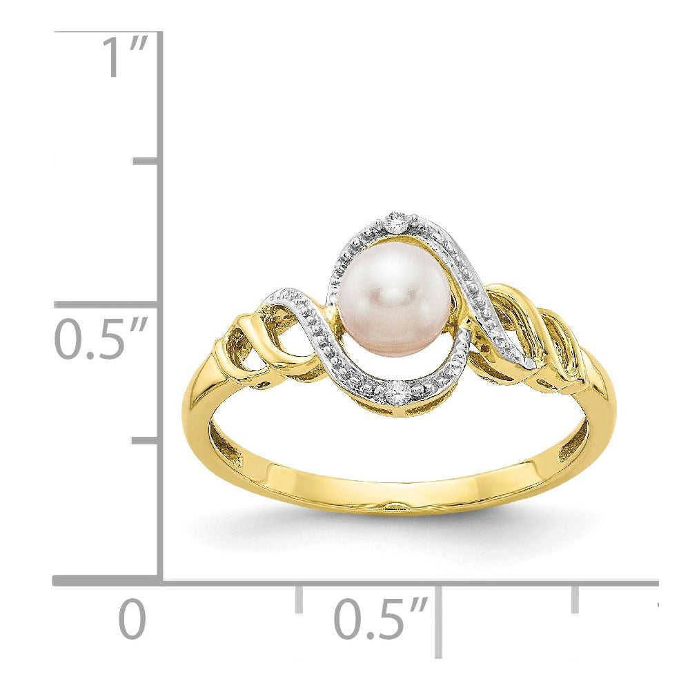 10K Gelbgold Ring mit FW-Zuchtperle und echtem Diamant