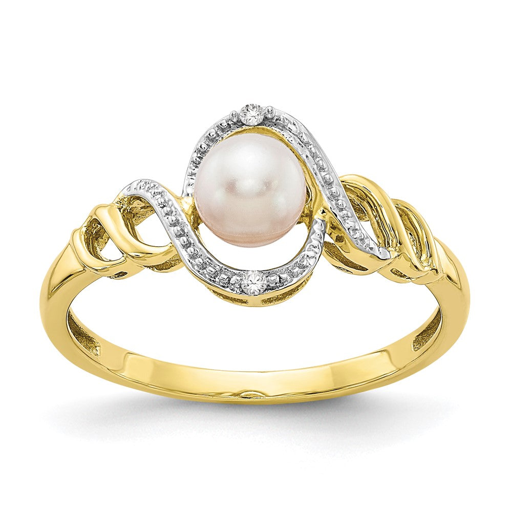 10K Gelbgold Ring mit FW-Zuchtperle und echtem Diamant