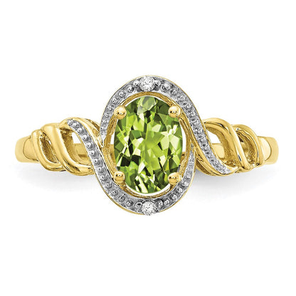 10K Gelbgold Ring mit Peridot und echtem Diamant