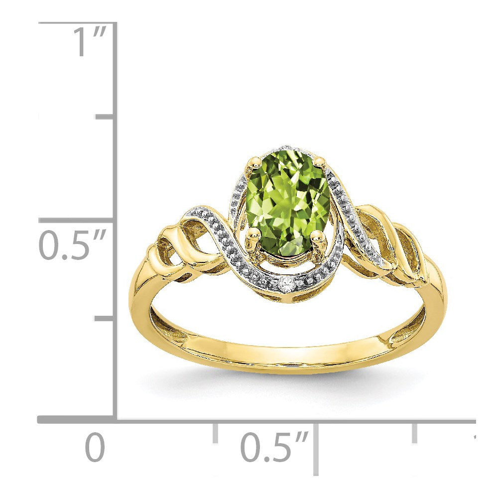 10K Gelbgold Ring mit Peridot und echtem Diamant