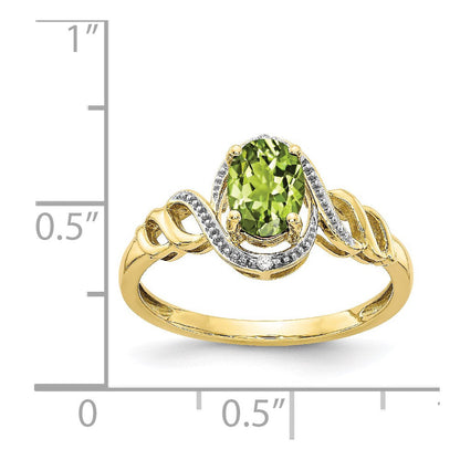 10K Gelbgold Ring mit Peridot und echtem Diamant
