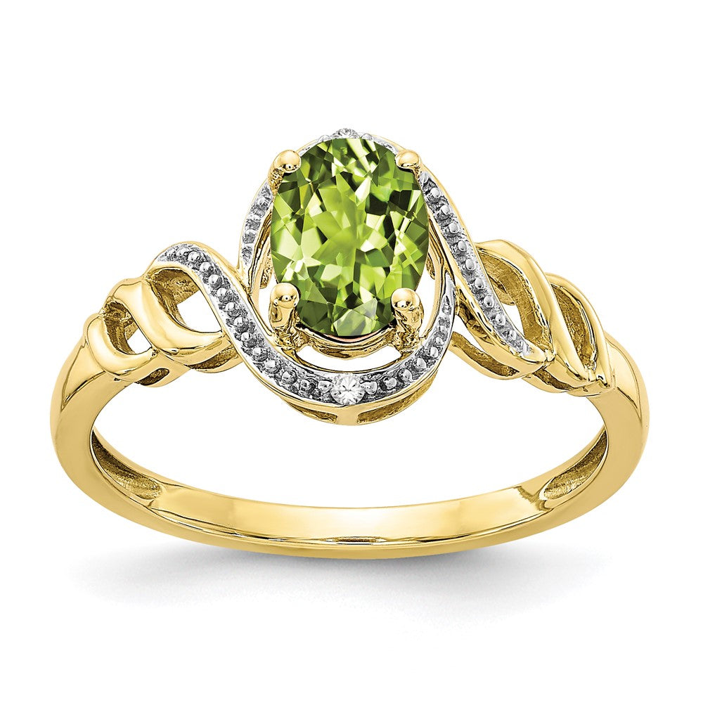 10K Gelbgold Ring mit Peridot und echtem Diamant