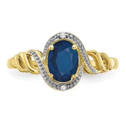 10K Gelbgold Ring mit Saphir und echtem Diamant