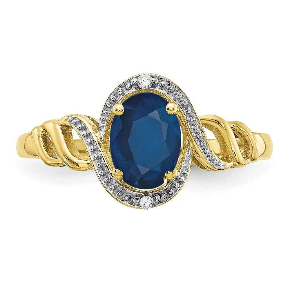 10-Karat-Gelbgold-Ring mit Saphir und echtem Diamant