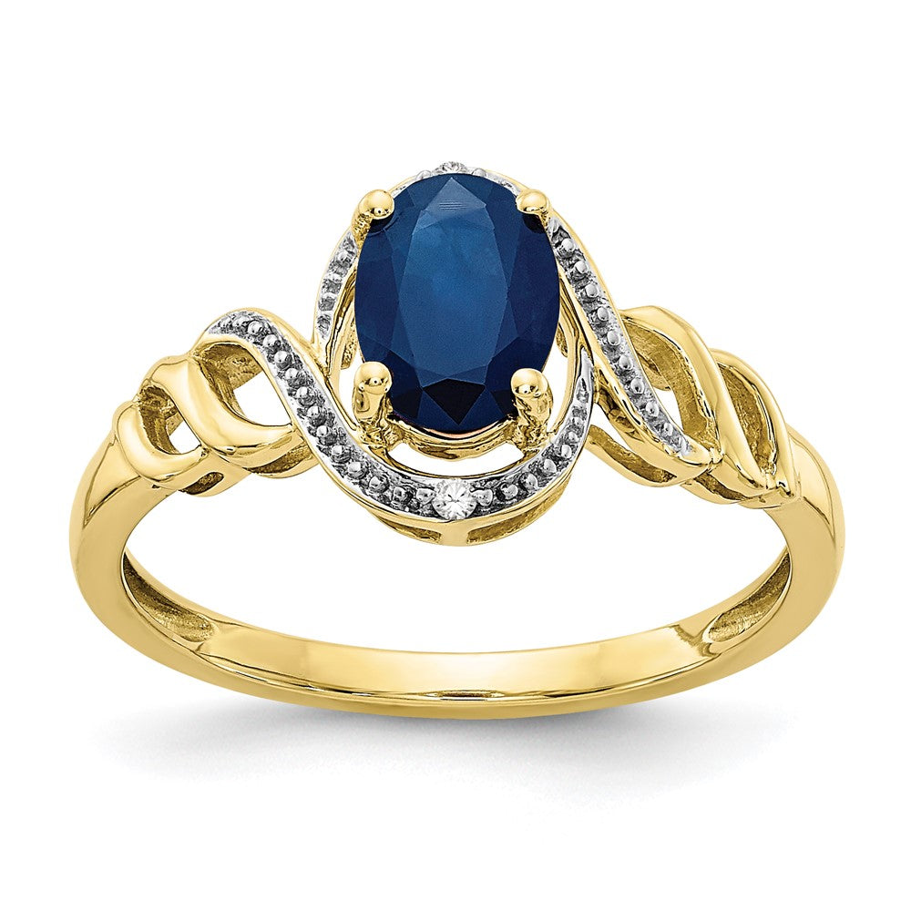 10-Karat-Gelbgold-Ring mit Saphir und echtem Diamant