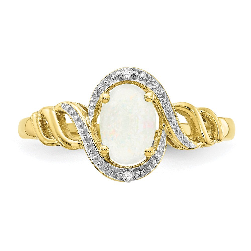 10K Gelbgold Ring mit Opal und Diamanten