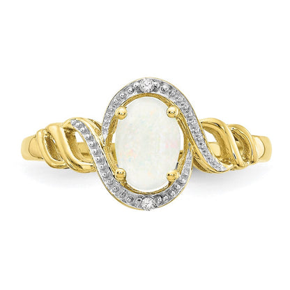 10K Gelbgold Ring mit Opal und Diamanten