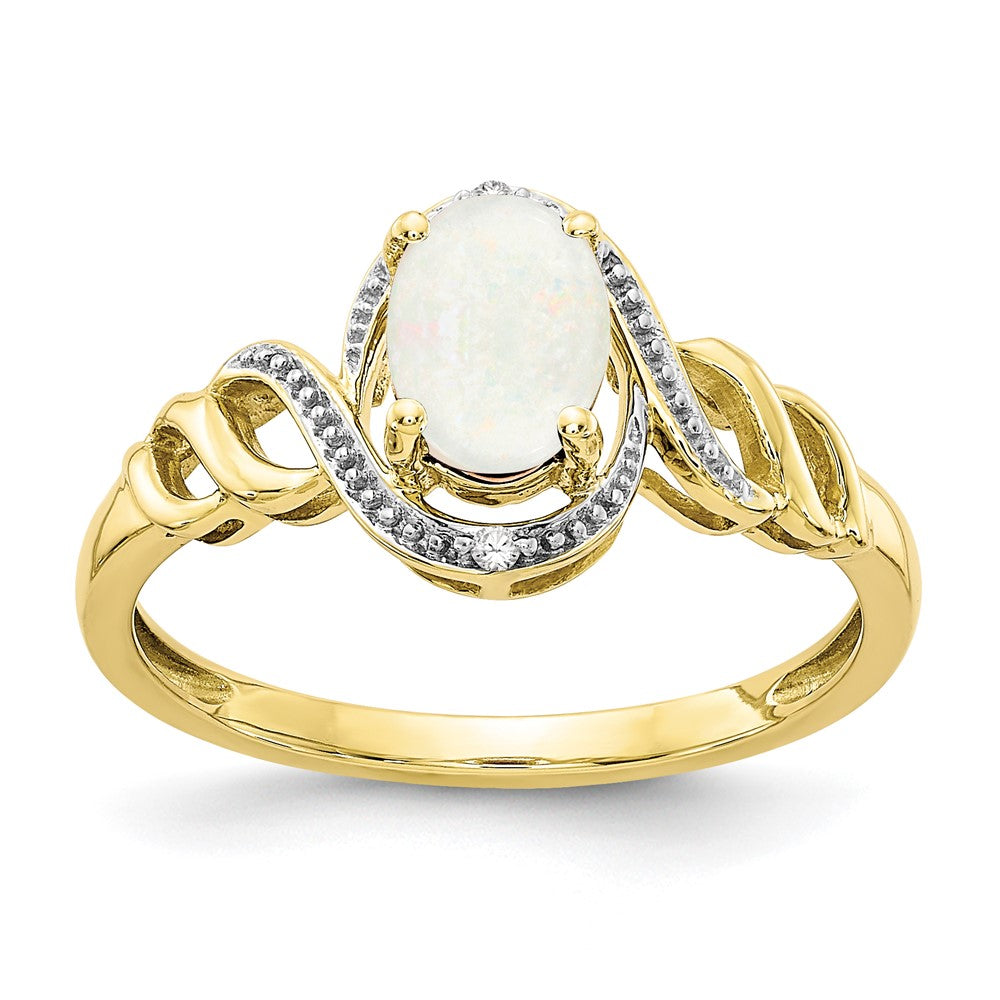 10K Gelbgold Ring mit Opal und Diamanten