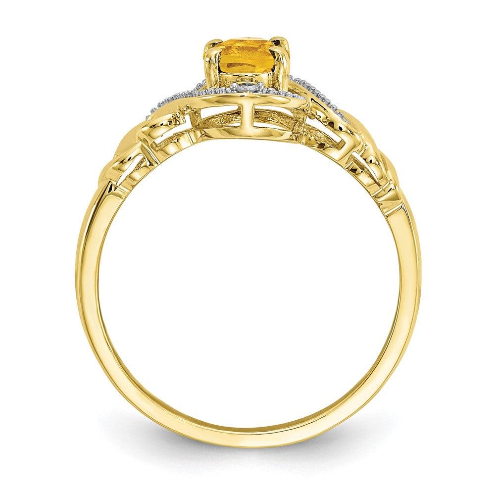 10K Gelbgold Ring mit Citrin und echten Diamanten