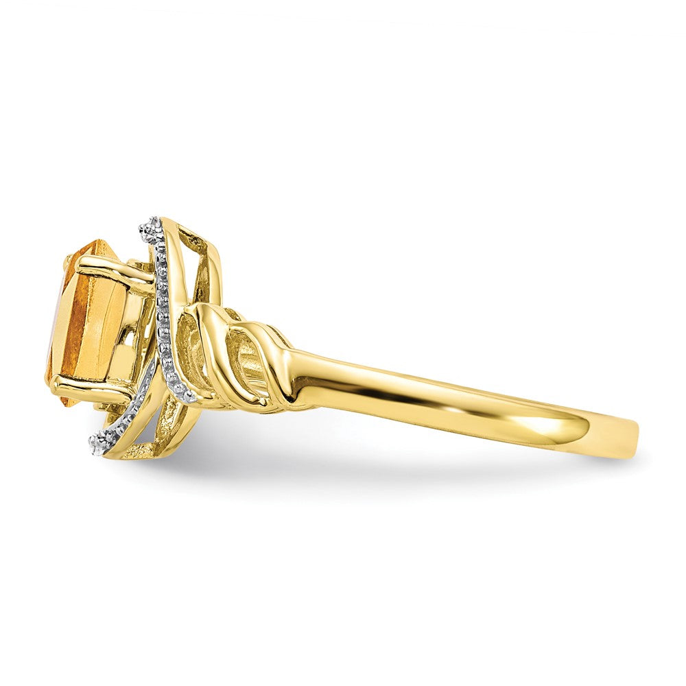 10K Gelbgold Ring mit Citrin und echten Diamanten
