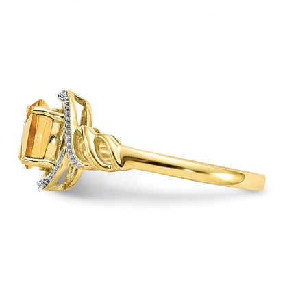 10K Gelbgold Ring mit Citrin und echten Diamanten