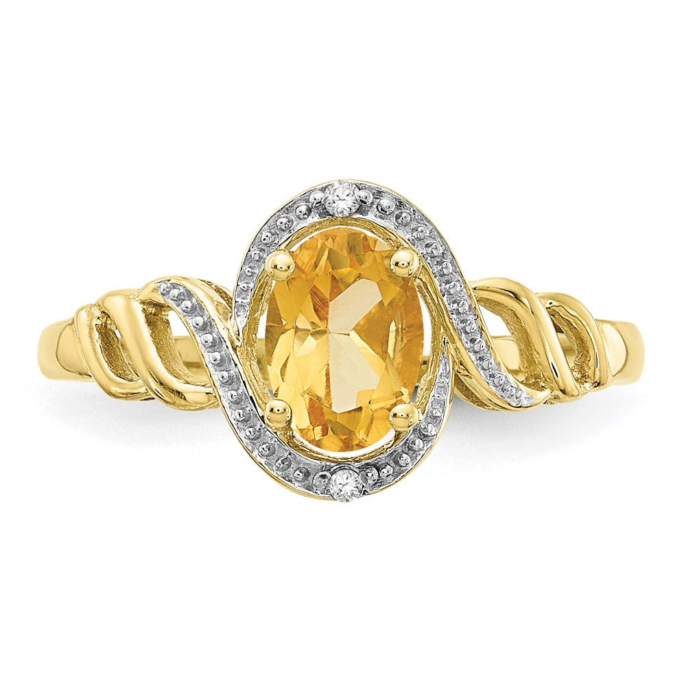 10K Gelbgold Ring mit Citrin und echten Diamanten