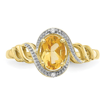 10K Gelbgold Ring mit Citrin und echten Diamanten