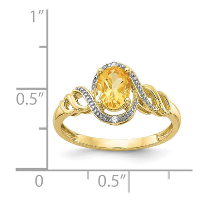 10K Gelbgold Ring mit Citrin und echten Diamanten