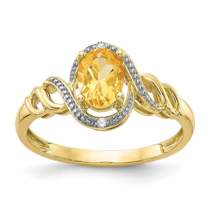 10K Gelbgold Ring mit Citrin und echten Diamanten