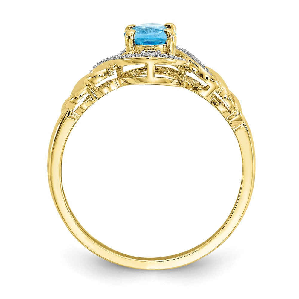 10K Gelbgold Ring mit hellem Swiss-Blue-Topas und Diamanten