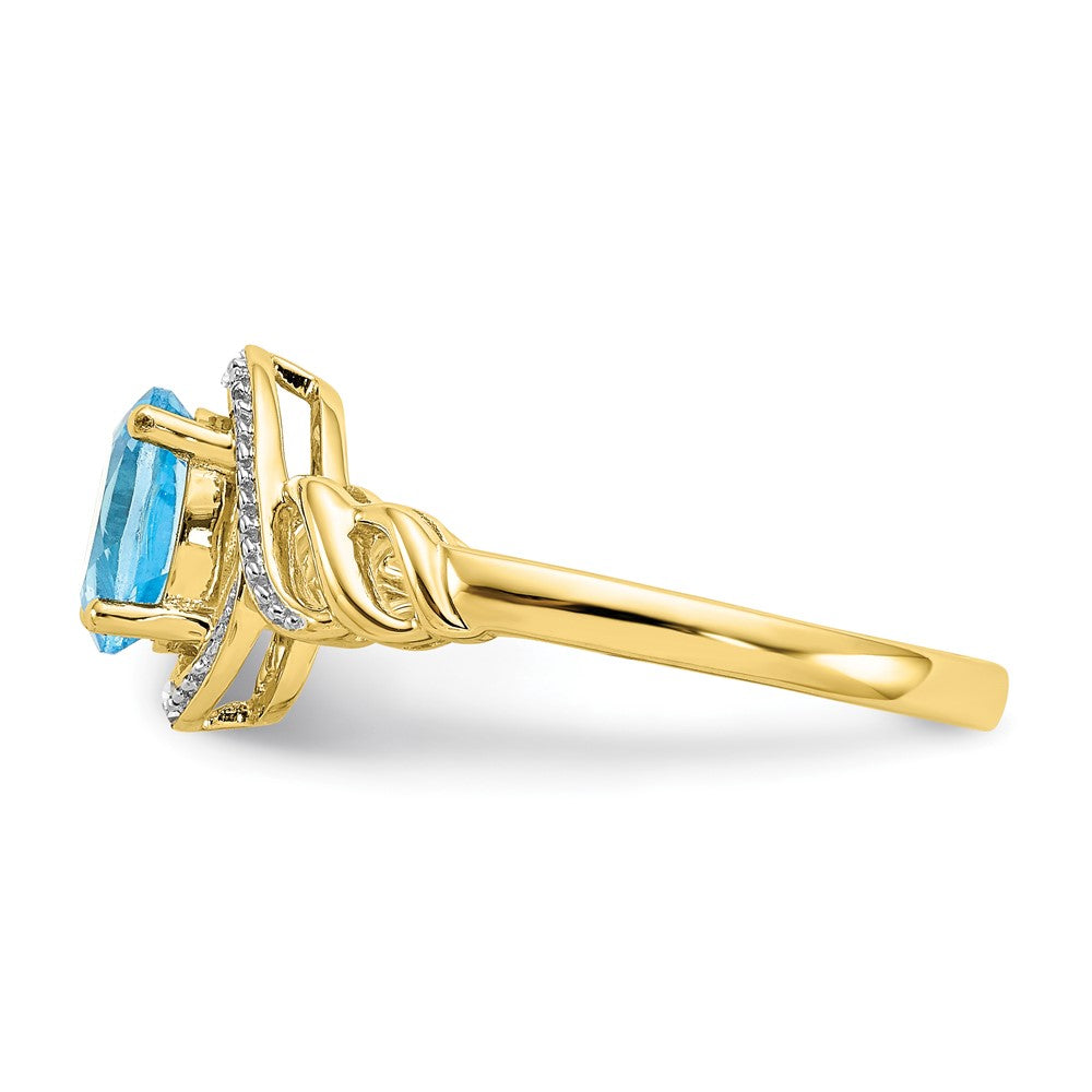 10K Gelbgold Ring mit hellem Swiss-Blue-Topas und Diamanten