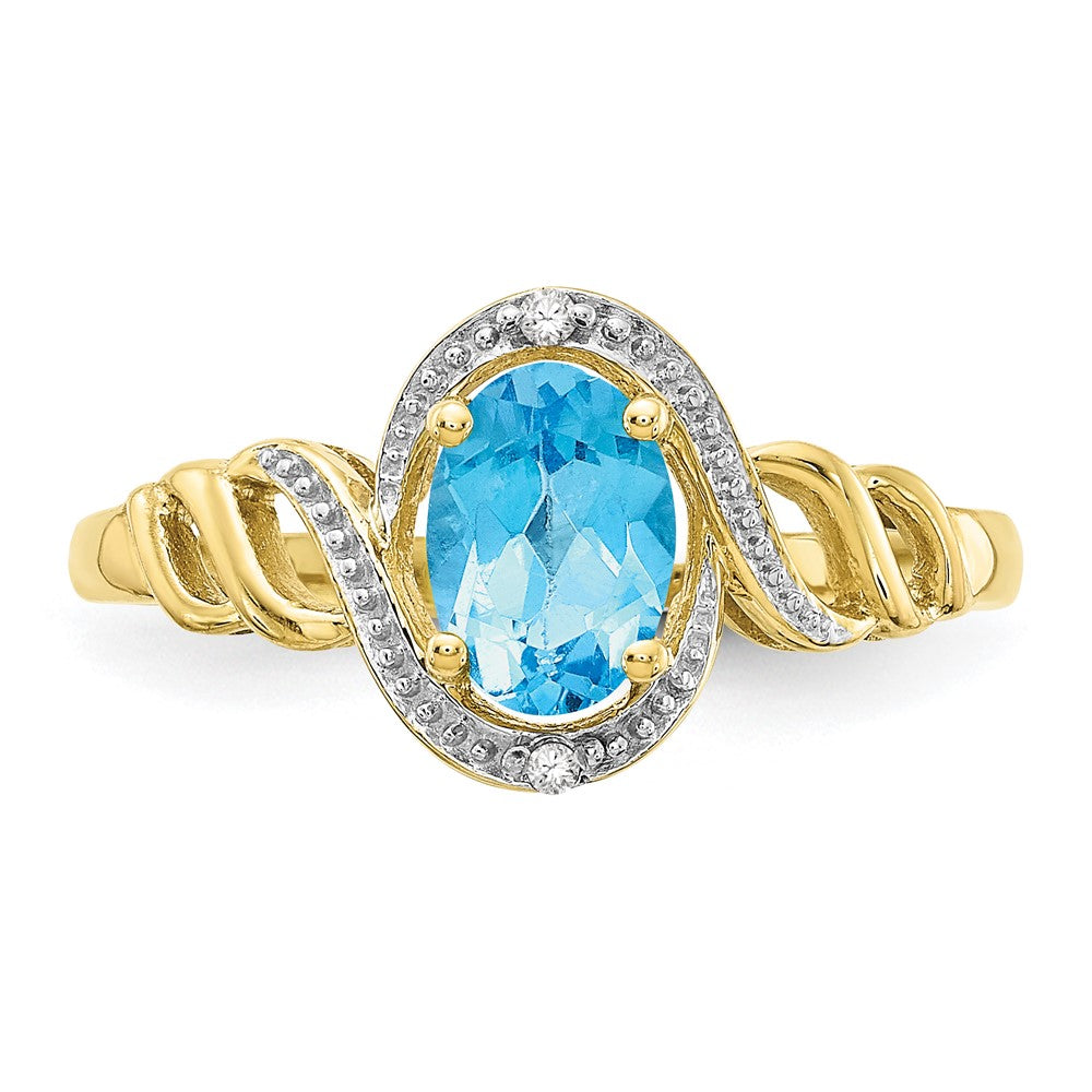 10K Gelbgold Ring mit hellem Swiss-Blue-Topas und Diamanten