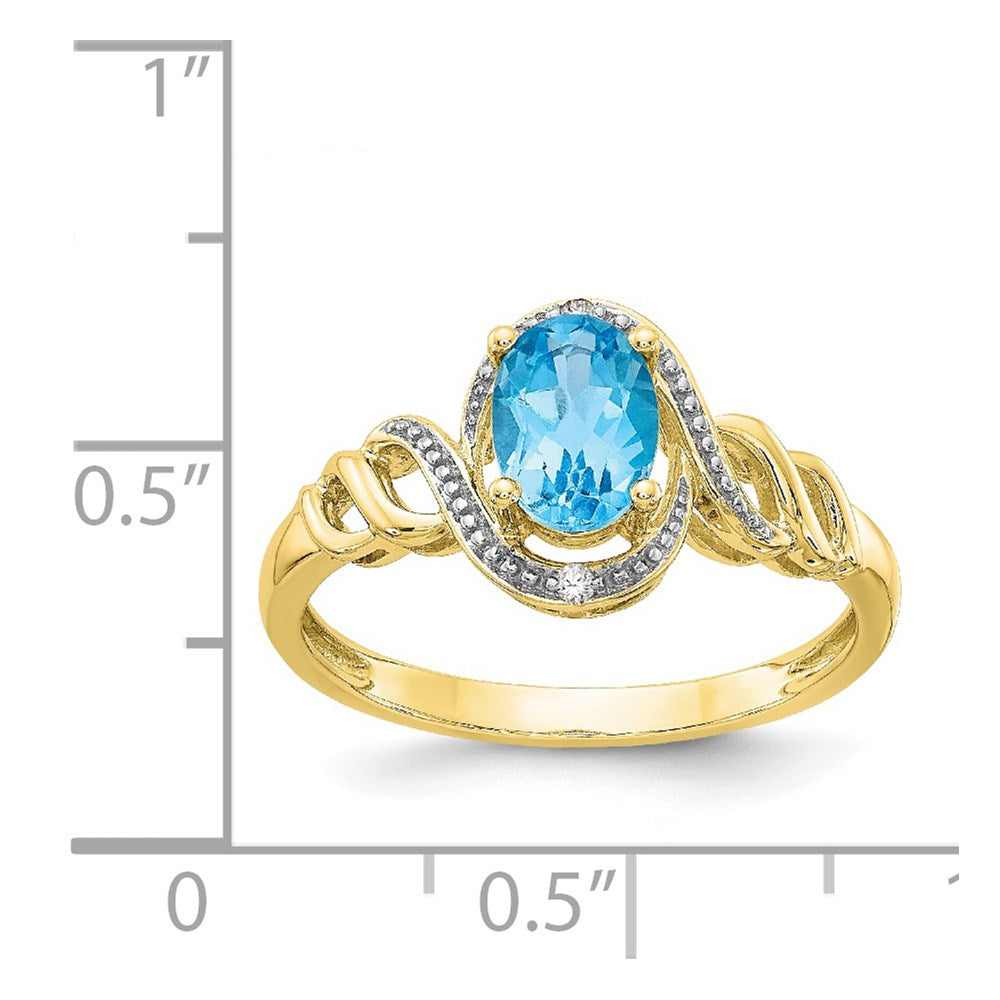 10K Gelbgold Ring mit hellem Swiss-Blue-Topas und Diamanten