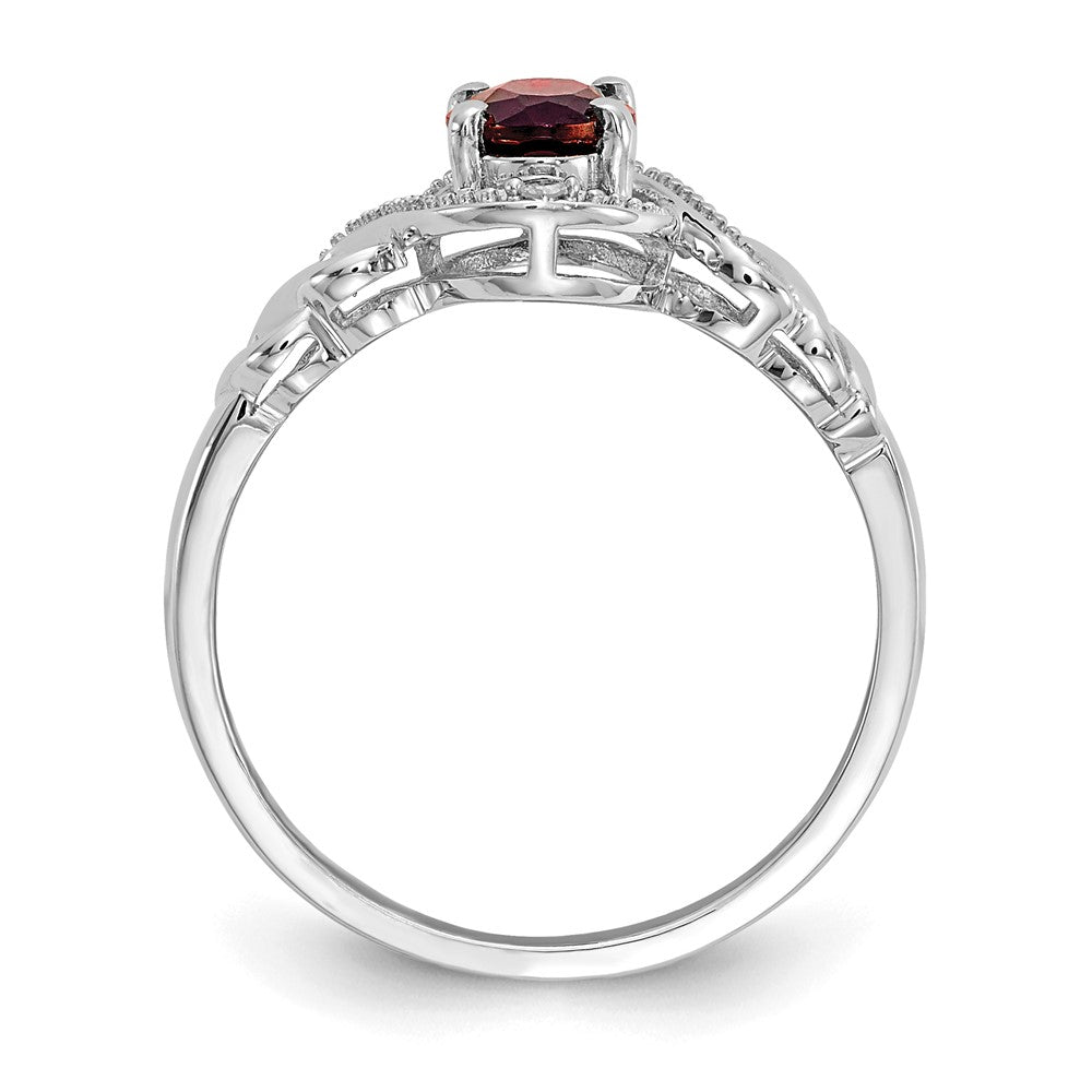14K Weißgold Ring mit Granat und echten Diamanten