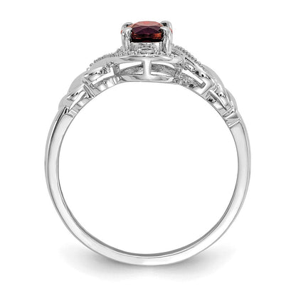 14K Weißgold Ring mit Granat und echten Diamanten