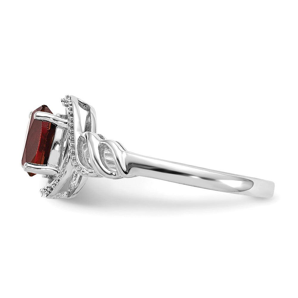 14K Weißgold Ring mit Granat und echten Diamanten