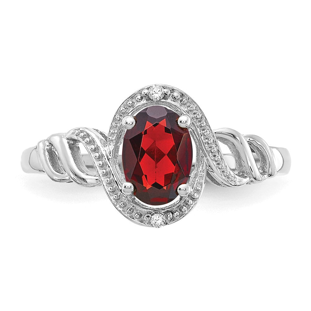 14K Weißgold Ring mit Granat und echten Diamanten
