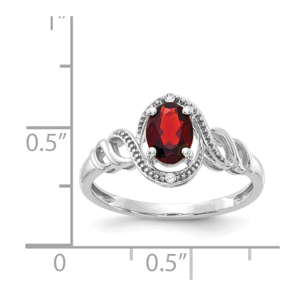 14K Weißgold Ring mit Granat und echten Diamanten