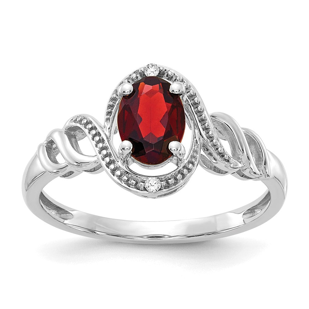 14K Weißgold Ring mit Granat und echten Diamanten