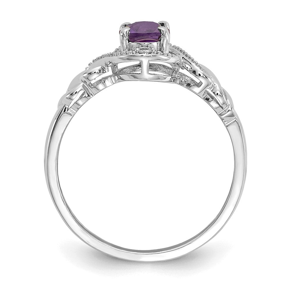14K Weißgold Ring mit Amethyst und echten Diamanten
